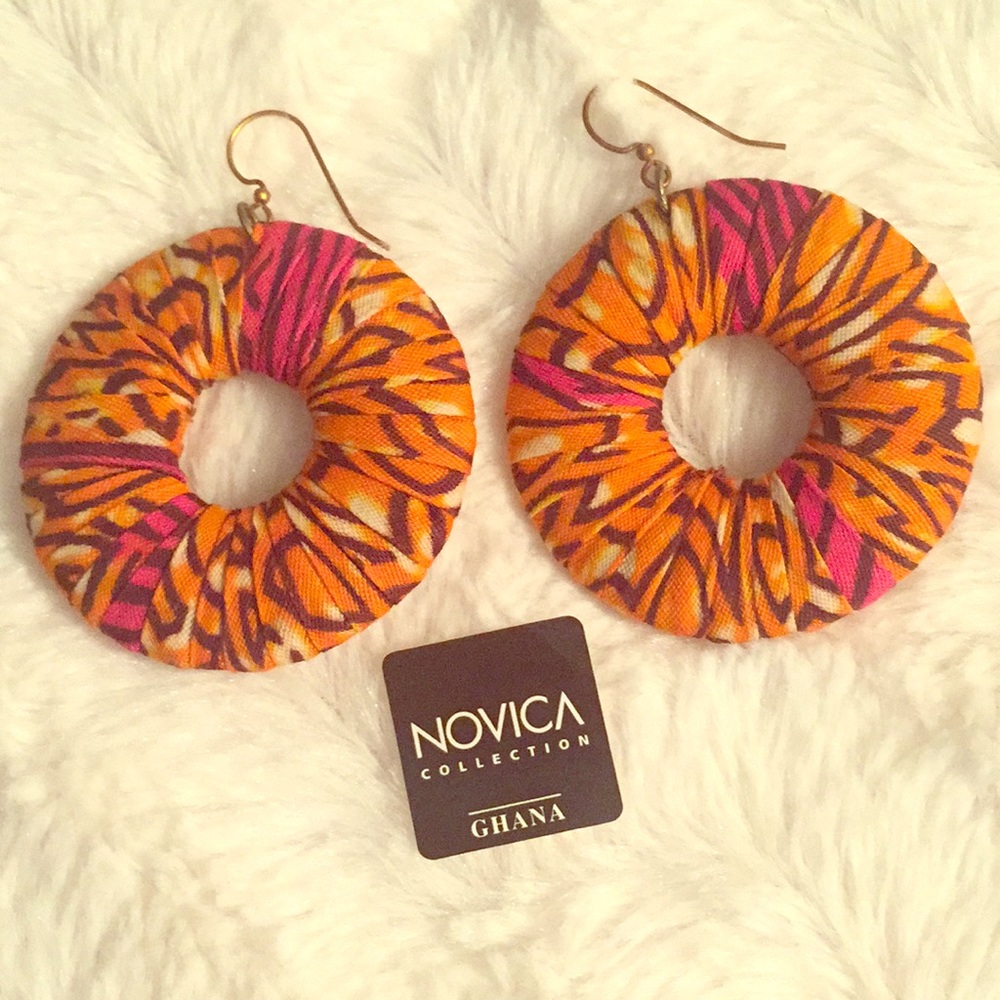 NWOT Novica Brass Wood Dangle Earrings